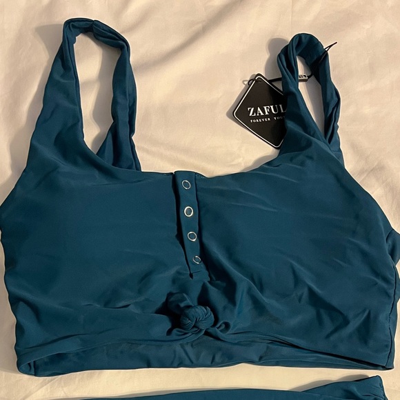 ZAFUL Womens Knotted Front Tankini Set High Waisted Bikini Scoop Neck Swimsuit - Picture 2 of 6